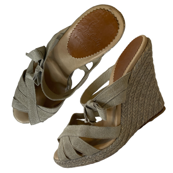 Christian Louboutin Delfin Espadrille Wedge Metallic Fabric Sandal 36 - Picture 1 of 11
